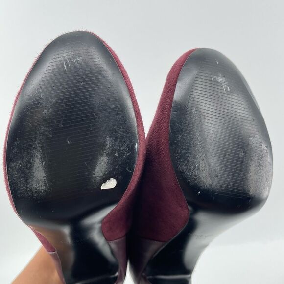 Nine West Brienne Women’s Wine Plum Leather Suede Rear Zip Heeled Booties 6.5 - Picture 7 of 16